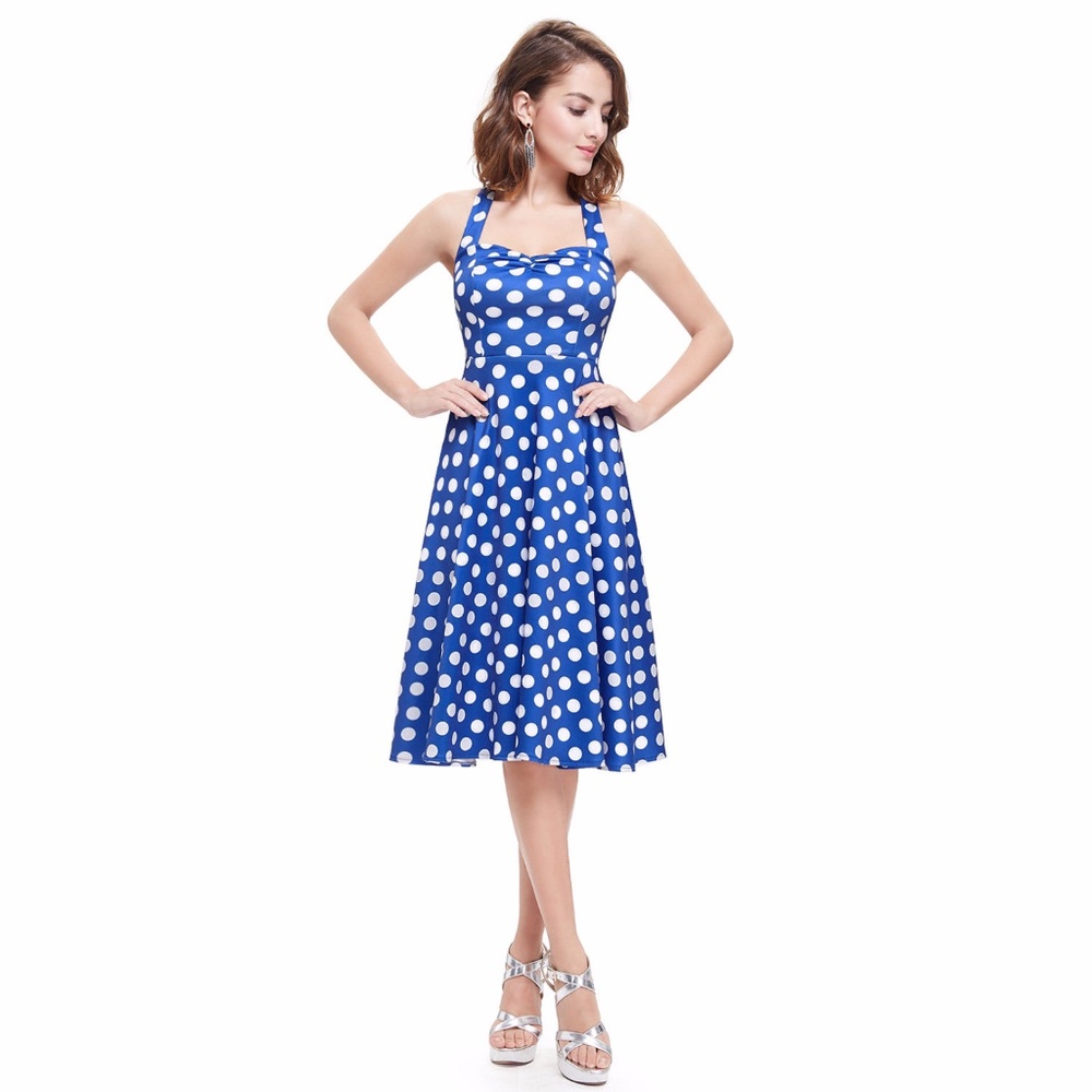💃Price Drop💃Blue & White Polka Dot Halter Dress